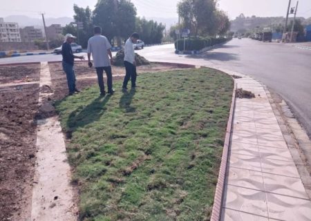 آغاز کاشت چمن طبیعی میدان هوانیروز توسط شهرداری مسجدسلیمان